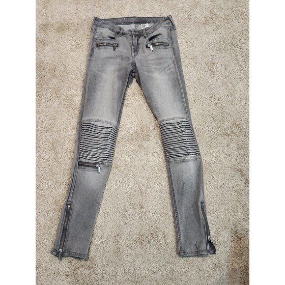 H&M motorcycle gray wash detailed stretch jeans‎ with zippers size 27 - Picture 1 of 5